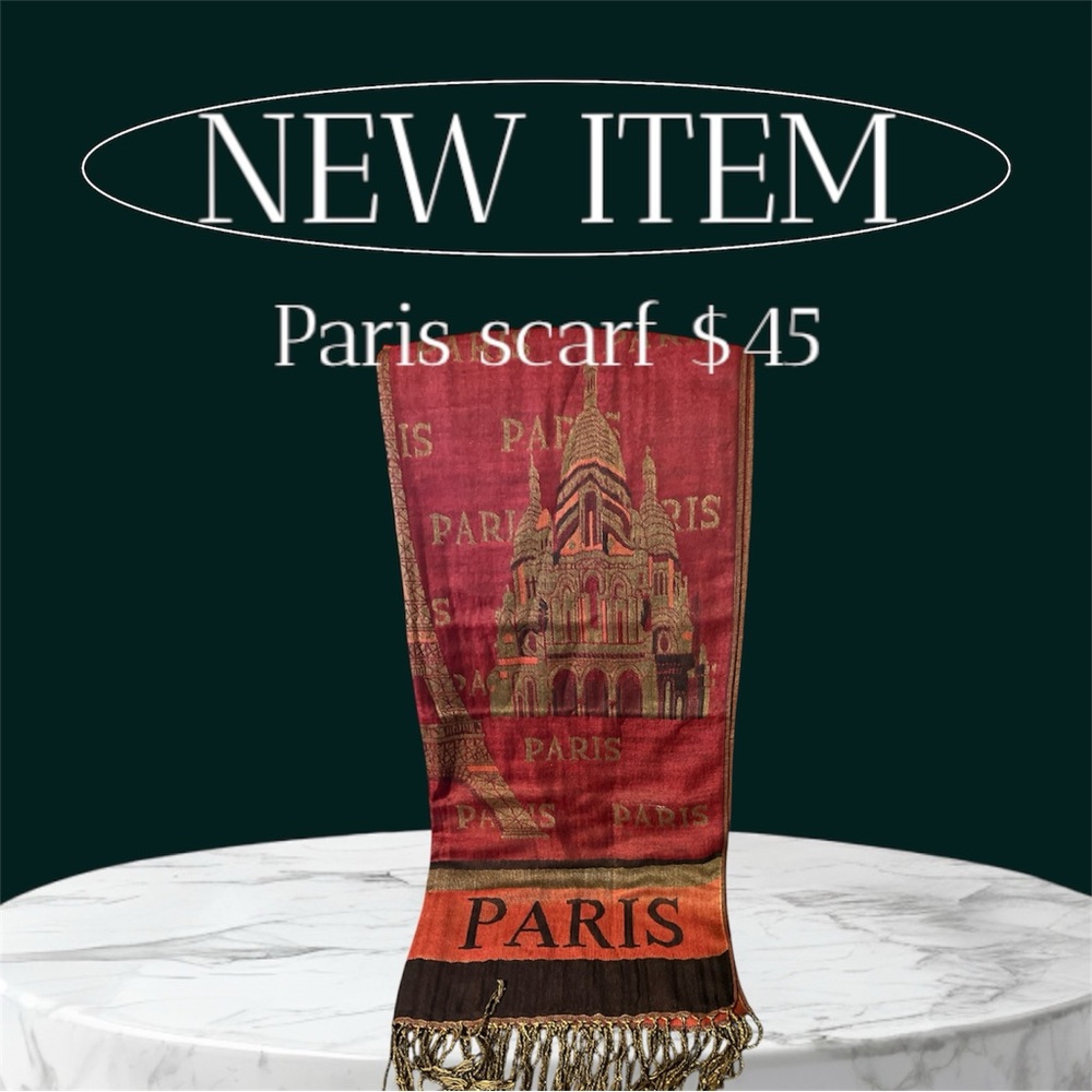 Paris Themed Scarf with Fringe